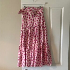 Zara Pink Floral Tiered Maxi Skirt with Self-Tie Belt